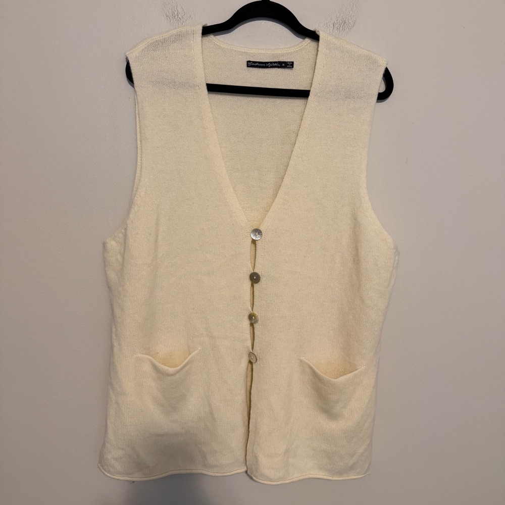 Gudrun Sjoden Knit Cardigan Vest Wool cream XL minimalist lagenlook classic